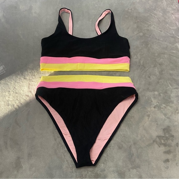 New! Beach Riot Mackenzie Heidi bikini Pink Lemonade Colorblock 27919 - Picture 2 of 9